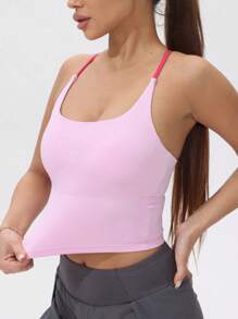 Women's Padded Sports Bra Top, Color Block Elastic Yoga Camisole