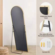 Full Length Mirror Hanging Or Leaning Against Wall, With Stand Aluminum Alloy Frame For Living Room Bedroom Decorating Home - Black - Arched - View 4