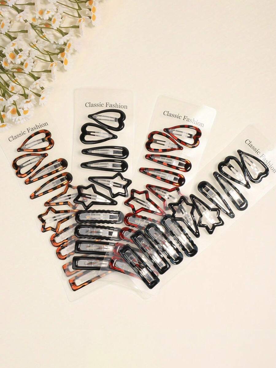 10 件/40 件中性色日常使用发夹，复古豹纹侧面设计随机发夹，时尚矩形 BB 夹，适合发型设计，纯色侧面和刘海夹