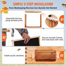 Bee Hive Frame Bee Hives Starter Kit, Beeswax Coated Cedar Wood, Deep, Medium,  Bee Boxes Langstroth Beehive Kit, Transparent Acrylic Windows With Foundations For Beginners Pro Beekeepers - 1 Deep+ 1 Medium Boxes, 20 Frames - 查看 5
