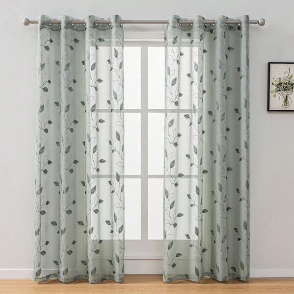 2 peças cortinas transparentes bordadas, cortinas de voile com ilhós, cortinas transparentes com padrão de flores, cortinas semi transparentes para quarto e sala de estar