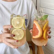High Quality 16.91 Oz Striped Glass For Iced Coffee, Tea And Juice - Reusable, Hand Wash Only, All Year Round