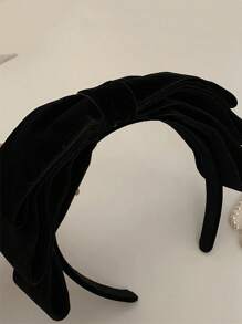 1 pieza Diadema elegante de terciopelo negro retro de varias capas con gran lazo para mujer, pasador de pelo, diadema para lavar la cara, accesorio para la cabeza de primavera/verano