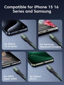 27W Max Fast27W 充电 Type C 线缆 3.1A USB A 至 USB C 快速充电线缆兼容 16/15/15Plus/15 Pro/15 Pro Max、Honor Realme Oneplus OPPO USB Type C 充电线数据线 Advance 快速充电 Forng S24 23 Ultra S22 S21 快速充电-绿色 - 綠色 - 查看 5