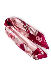 1条女士90厘米方巾，优雅花卉图案印花，新款时尚头巾，适合休闲和街头风格穿搭，可用作围巾、头带、头饰。 - 粉色 - 查看 3