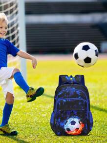 3pcs/Set Football Galaxy Printed Backpack, Large Capacity, Lightweight Casual Rucksack, Travel & School Bag - A - View 8