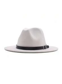 1pc Women High-End Solid Color Vintage Style Leather Belt Decor Bowler Hat, Unisex Jazz Cap Suitable For Party, Gathering, Afternoon Tea, Travel, Riding, Daily Wear - Multicolor - View 1