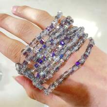 50 件 4 毫米方糖形透明玻璃珠、水晶方形散珠，适用于珠宝制作、DIY 手链项链耳环工艺品用品（4 毫米） - 藏蓝色 - 查看 4