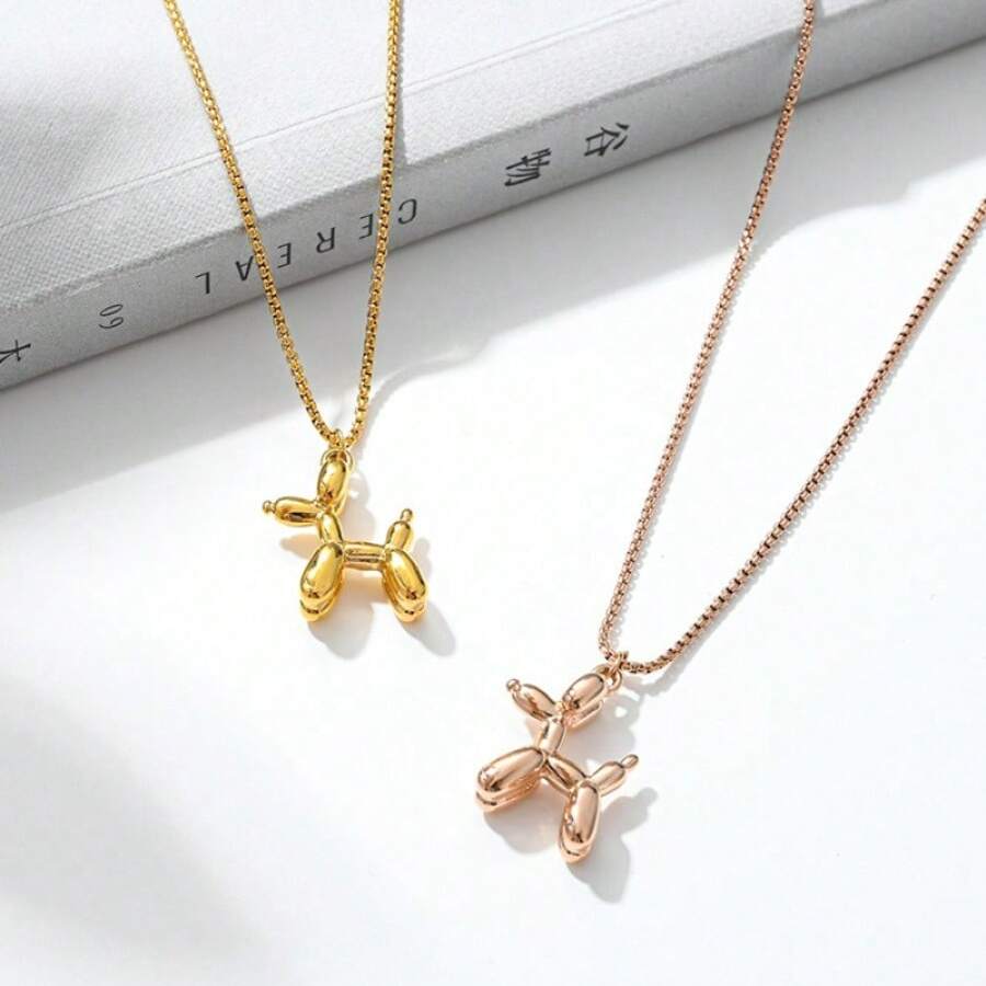 Cute Puppy Balloon Titanium Steel Necklace, Unique 3D Minimalist Necklace Pendant Accessory For Girls, Cross-Border - A[8495] Balloon Dog Gold - View 1
