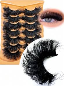 7 Pairs 25mm 9D Thick Faux Mink Eyelashes, Dramatic Long Thick Wispy Fluffy Cat Eye False Lashes, Reusable Mink Look Extension Faux Mink Lash - 濃密款 - 查看 2