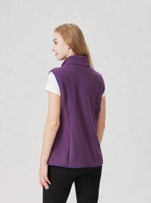 1pc Women Sleeveless Outdoor Vest Jacket, Spring Sporty Tank Top With Hidden Zipper Pocket, Slim Fit Design, Purple Color - Purple - View 10