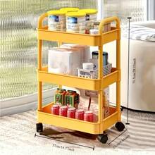 3-Tier Rolling Storage Cart With Wheels & Fixed Brake – White Plastic Organizer With 4 Hooks For Kitchen, Bathroom, Living Room, And Bedroom – Multi-Purpose Shelving Unit For Snacks, Books, And Household Essentials, Utility Racks - 白色 - 查看 6
