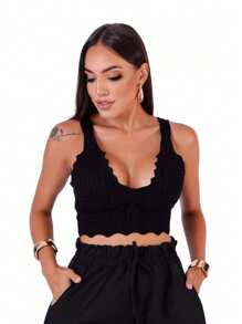 Women's Cropped Blouse In Modal Knitwear - Stylish And Versatile Top For Summer | Fashion Launch - Negro - Ver 2