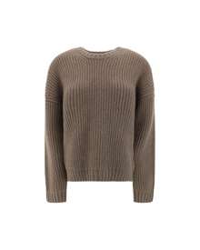 Cashmere Ribbed Crew Neck Sweater With Monochrome Pattern Women Beige - Nâu - Xem 1