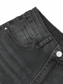 Y2K风格高腰浅蓝色牛仔裤，九分裤长，修身剪裁，凸显身材曲线，适合春夏、度假、节日、休闲牛仔穿搭、牛仔裤、长裤、外出等场合，女士牛仔裤，女士牛仔套装，女士牛仔裤，贴合曲线 - 灰色 - 查看 12