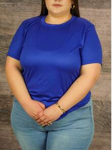 Plus Solid Ruched Blouse - Blue - View 2