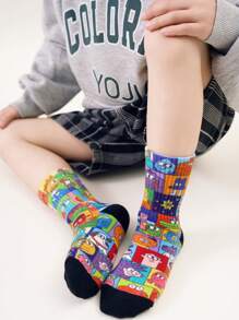 3 Pairs Of Spring And Autumn Mid Length Socks For Boys And Girls Aged 1-16, Personalized, Fashionable, Monster