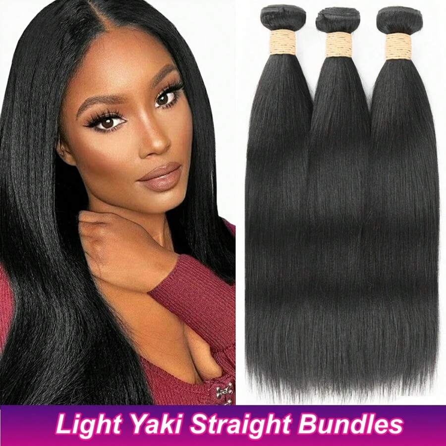 Light Yaki Straight Human Hair Bundels 1/3 Pcs Bundles Unprocessed Brazilian Virgin Remy Double Wefts Hair Extensions Natural Color For Women