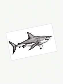 1/2 Pcs Waterproof, Sweat-Proof, No-Reflection Classic Shark Temporary Tattoo Stickers, Suitable For Fashionable People In Daily Use - Black - View 4