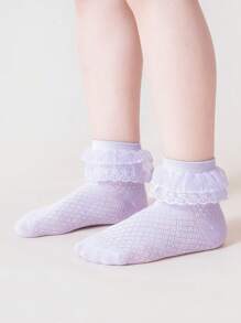 5 Pairs Cotton Lace Trim Mid-Calf Socks For Girls, Princess & Ballet Dance Socks, Kids - Multicolor - View 3