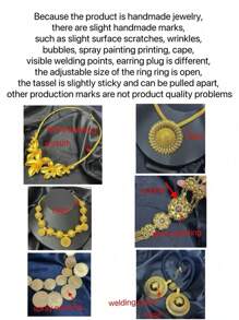 1 条项链和 1 对耳环，时尚女士空心心形吊坠首饰套装，2 件，阿拉伯、欧洲和非洲风格，婚礼派对、情人节、母亲节礼物，合金 - 金黃色 - 查看 4