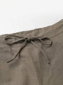 Linen Pants For Women Summer Casual High Waisted Drawstring White Beach Pant - Màu Khaki - Xem 4