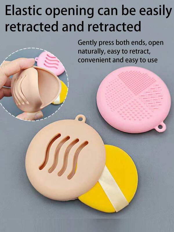 1 Piece Multifunctional Powder Puff Storage Box, Silicone Cushion Makeup Storage Protective Case, Customized Makeup Puff Box, Convenient & Hygienic, Can Be Wall-Mounted, Portable, Perforated Design To Prevent Mold, Cosmetic Beauty Makeup Tool