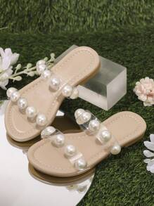 Girls Faux Pearl Decor Strap Sandals Casual Beach Slippers, Available In Small, Medium And Large Sizes, 2025 New Collection - White - View 7