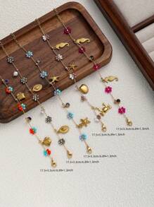 女士 18k 镀不锈钢不褪色海洋元素小花手链，适合约会、度假、日常佩戴，搭配沙滩饰品 - 金黃色 - 查看 5