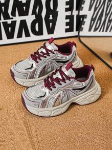 Women's Platform Sneakers, Comfy Breathable Lightweight Casual Sport Chunky Chunky Sneakers, All Season - Burgundy - View 4