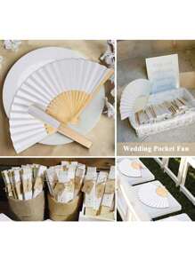 3 Pieces White Handheld Fans Cloth Fans Bamboo Folding Fans For Wedding Decoration, Church Wedding Gifts, Party Favors, DIY Decoration