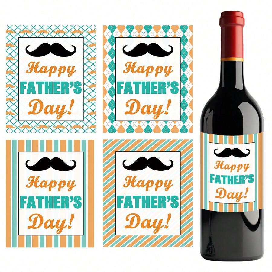 4 件父亲节快乐酒瓶标签、有趣的香槟酒瓶贴纸、酒瓶盖标签，适合父亲节派对装饰，是送给爸爸的完美父亲节礼物 - 彩色 - 查看 1