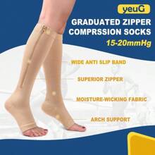 1Pair Of Copper Compression Socks Mid Calf Open Toe Knee Elastic Compression Zipper Socks 20-30mm Level Compression Unisex Suitable For Yoga Pilates Home Sports Fitness - Multicolor - View 6