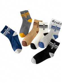 6 双/包男士中短袜，透气吸汗袜，跑步篮球袜 - 彩色 - 查看 6