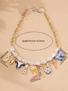 1 Chiếc Vòng Cổ Quyến Rũ Mùa Hè Cho Nữ Giày Cao Bồi Khóa Trái Tim Vòng Cổ Thánh Giá, Vòng Cổ Hạt Ngọc Trai Giả Cho Nữ Trang Sức Boho - Nhiều màu - Xem 8