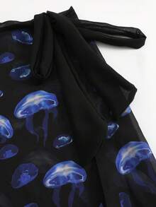 Allurini 女士水母印花新款雪纺沙滩罩裙优雅 - 寶藍色 - 查看 3