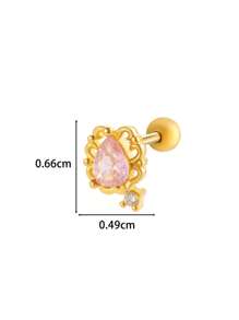 Toppiercing 1pc Fashionable Minimalist Copper Zirconia Star Moon Flower Screw Thread Titanium Steel Cartilage Earring, Ear Bone Piercing Jewelry