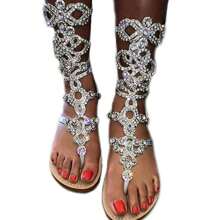 Women's Rhinestone Gladiator Sandals With Shiny Gem Details, Flat Summer Sandals For Beach, Weddings, And Casual Outfits - Perfect For Bridal, Bohemian, And Dressy Occasions - 1125-7銀色 - 查看 2