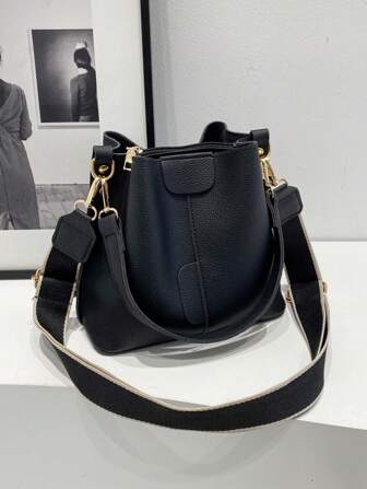 时尚、休闲、多功能水桶包、复古经典高品质宽肩带单肩包、斜挎包、女士手提包，适合工作、约会、购物、日常使用