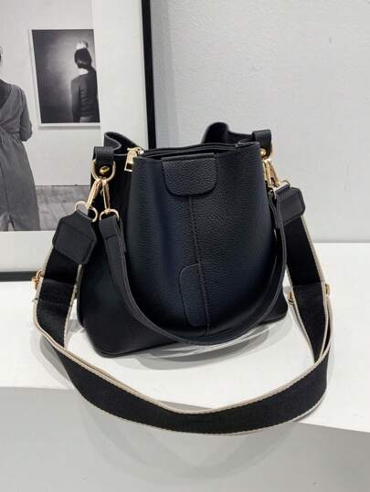 时尚、休闲、多功能水桶包、复古经典高品质宽肩带单肩包、斜挎包、女士手提包，适合工作、约会、购物、日常使用