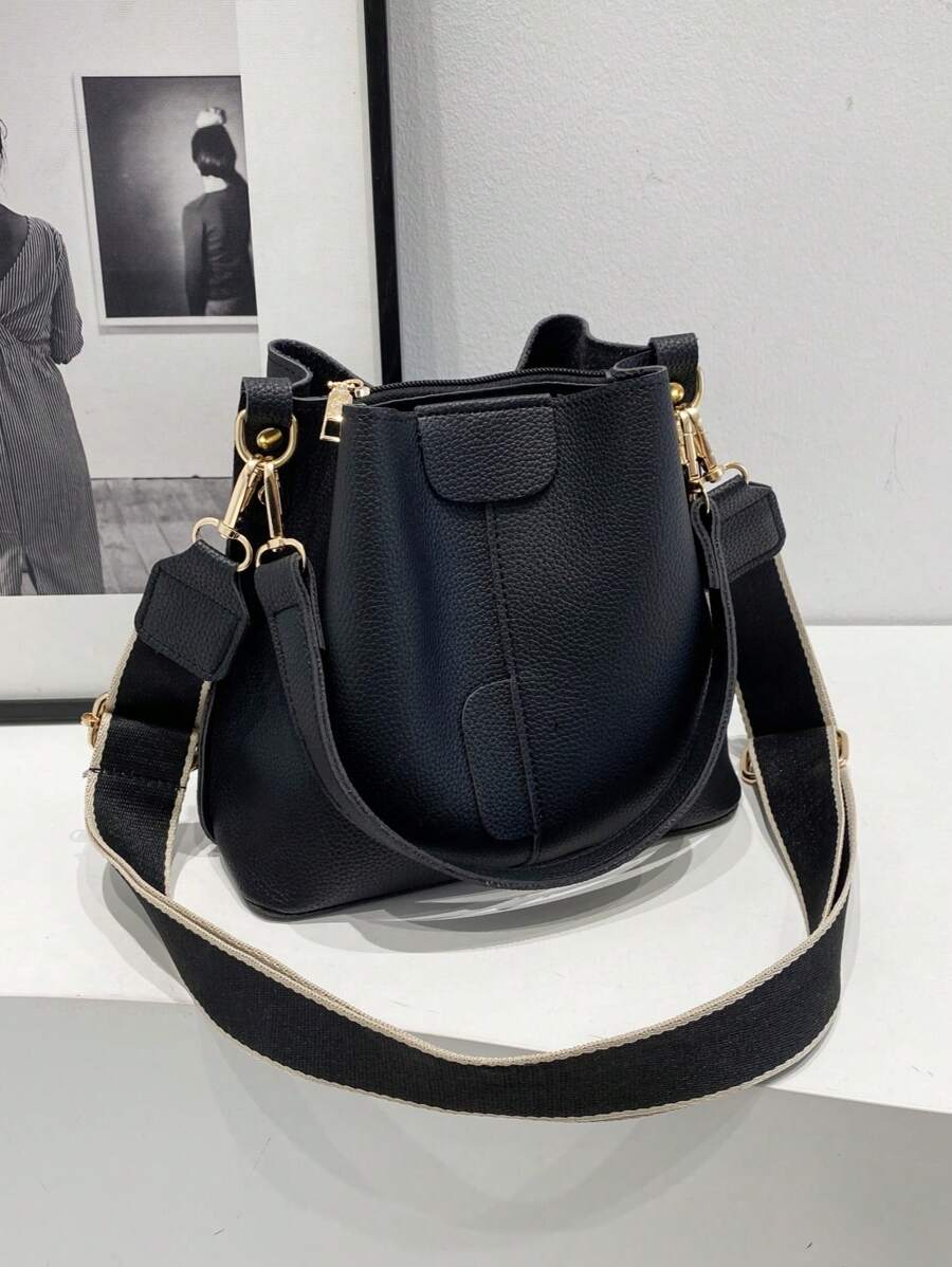 Fashionable, Casual, Versatile Bucket Bag, Vintage Classic High-Quality Wide Strap Shoulder Bag, Crossbody, Handbag For Women, Suitable For Work, Dating, Shopping, Daily Use