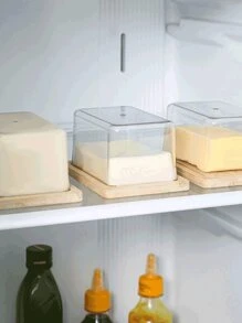 1pc Butter Cheese Storage Container With Lid, Rectangular Butter Preservation Box, Dessert, Cake, Cheese Organizer