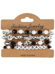 4Pcs/Set Bohemian Sports-Themed Polymer Clay Bracelet Featuring Elements Of Rugby Basketball Soccer Baseball And Volleyball For Women's And Men's Daily Wear Holiday