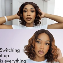 10 Inch 13X4 Transparent Lace HD Lace Front Wig With Baby Hair #4/27 Highlight Natural Wave Glueless Human Hair Water Wave Wig Pre Plucked With Bleached Knots 200 Density For  Woman