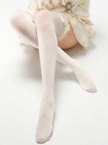 1 Pair Bow Lace Over The Knee Socks, Suitable For Wearing With Mini Skirts, Y2k