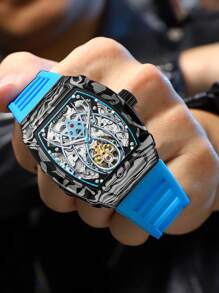 MUSANFIGO MUSANFIGO Luxury Men's Hollowed Out Automatic Mechanical Watch, Wine Barrel Shaped Luminous Sports Men's Watch