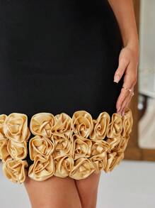 Black Strapless Backless Handmade Flower Short Formal Evening Dresses Wedding Guest Occasions, Holiday Celebrations, Birthday Parties, Party Dress, Gown - Black - View 6