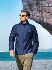 男士夏季轻便透气户外防晒夹克 - 拉链口袋外套，适合徒步旅行、钓鱼、户外活动 - 藏蓝色 - 查看 3