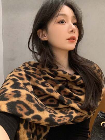 Lenço Echarpe Estampa Oncinha Cachecol De Lã Grosso Feminino