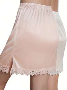 Elegant Lace Trim Solid Skirt, Side Split Half Slips Petticoat, Women's Underwear & Shapewear - Multicolor - View 24